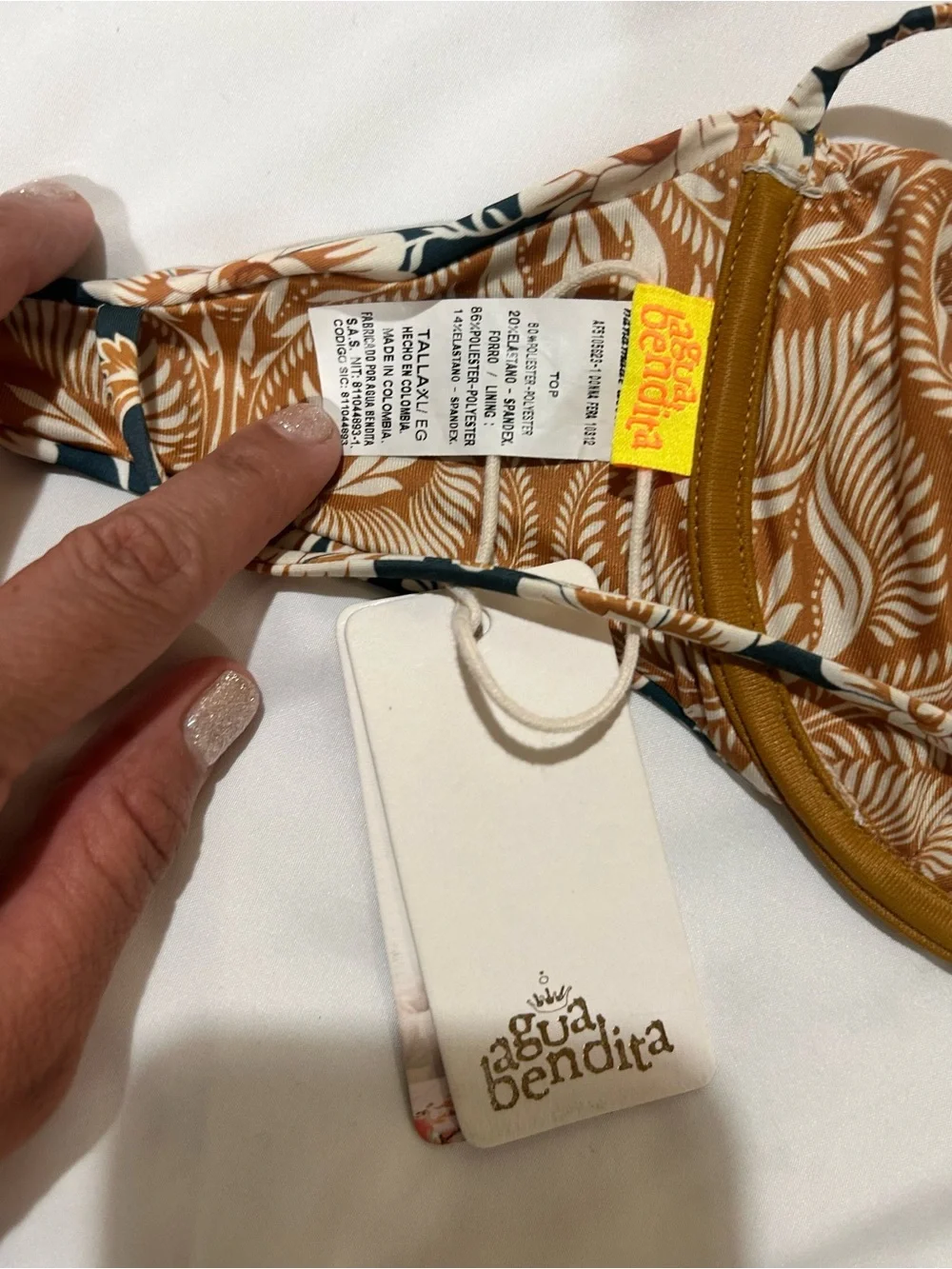 Agua Bendita Women’s Beige Donna Fera Floral Underwire bikini Top, SZ:XL
